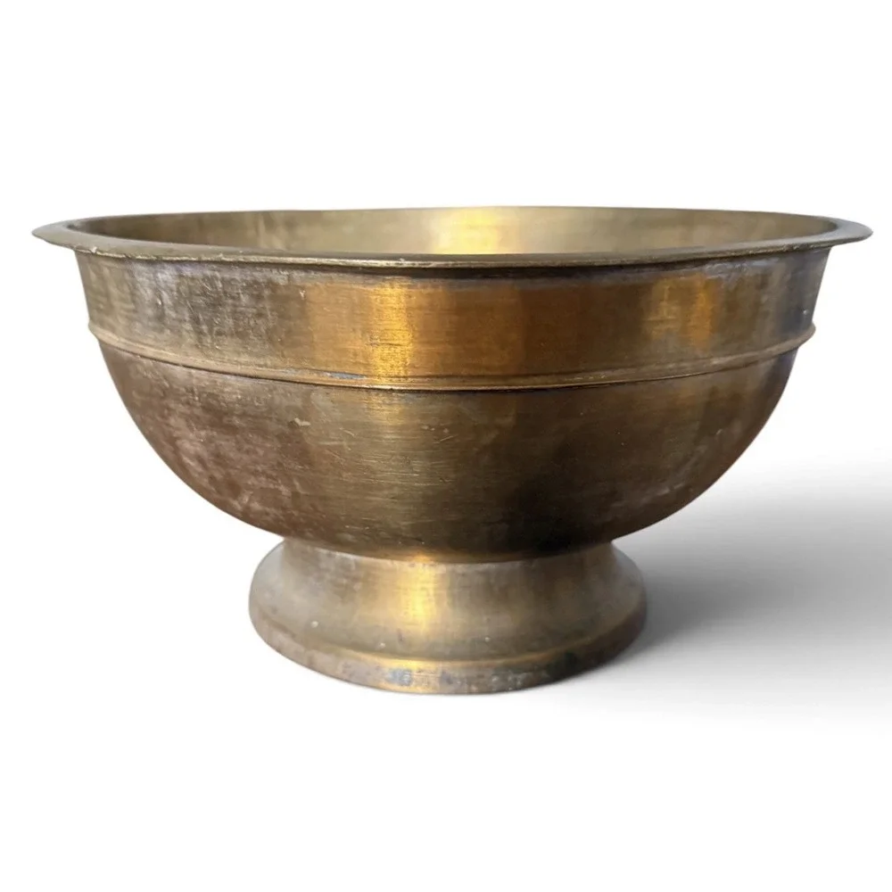 Vintage Heavy Brass Flared Pedestal Ridged Bowl Centerpiece 4.5